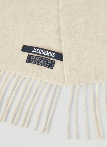 Logo Jacquard Virgin Wool Scarf in Beige - Jacquemus