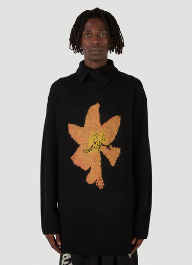 Yohji Yamamoto Floral Round Neck Sweater Black yoy0146001