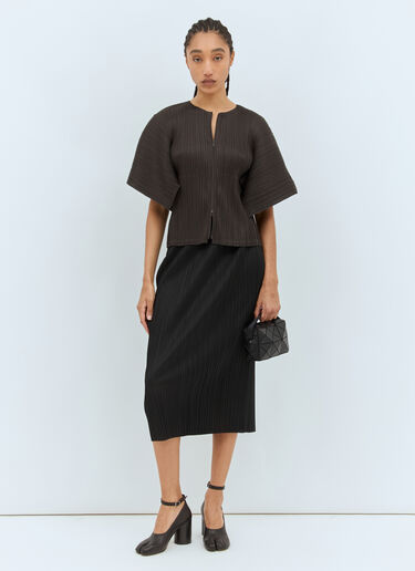 Pleats Please Issey Miyake 캡 슬리브 탑 브라운 plp0258004