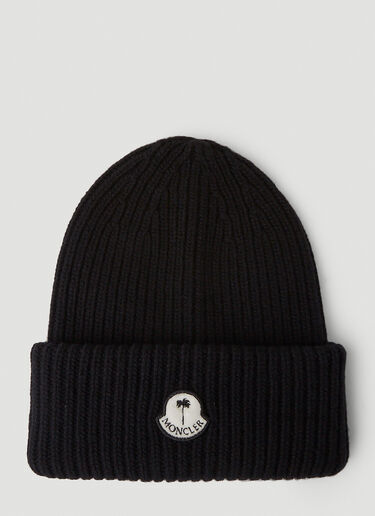 8 Moncler Palm Angels 로고 패치 비니 햇 블랙 mpa0351008