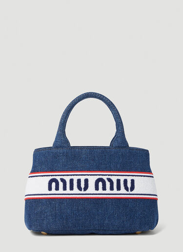 Miu Miu Striped Logo Tote Bag Blue miu0252049