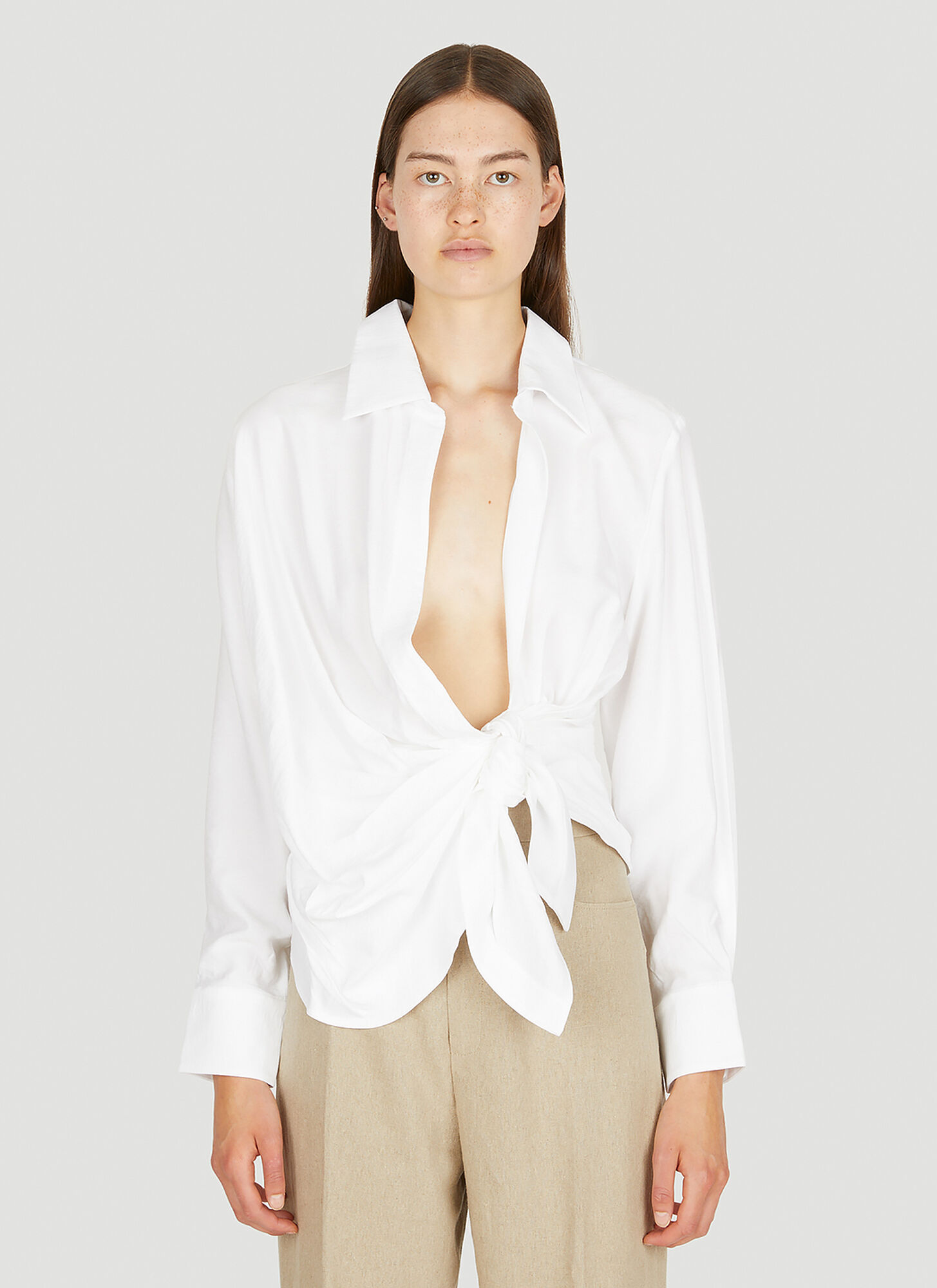 Jacquemus La Chemise Bahia Knotted Cotton Shirt In White