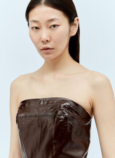 Dries Van Noten Patent Leather Bustier Top Brown dvn0254002