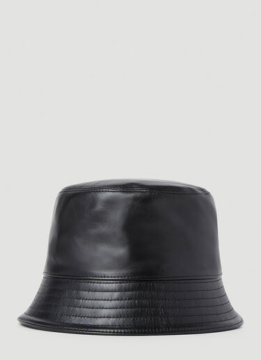 Prada Leather Logo Plaque Bucket Hat Black pra0153037