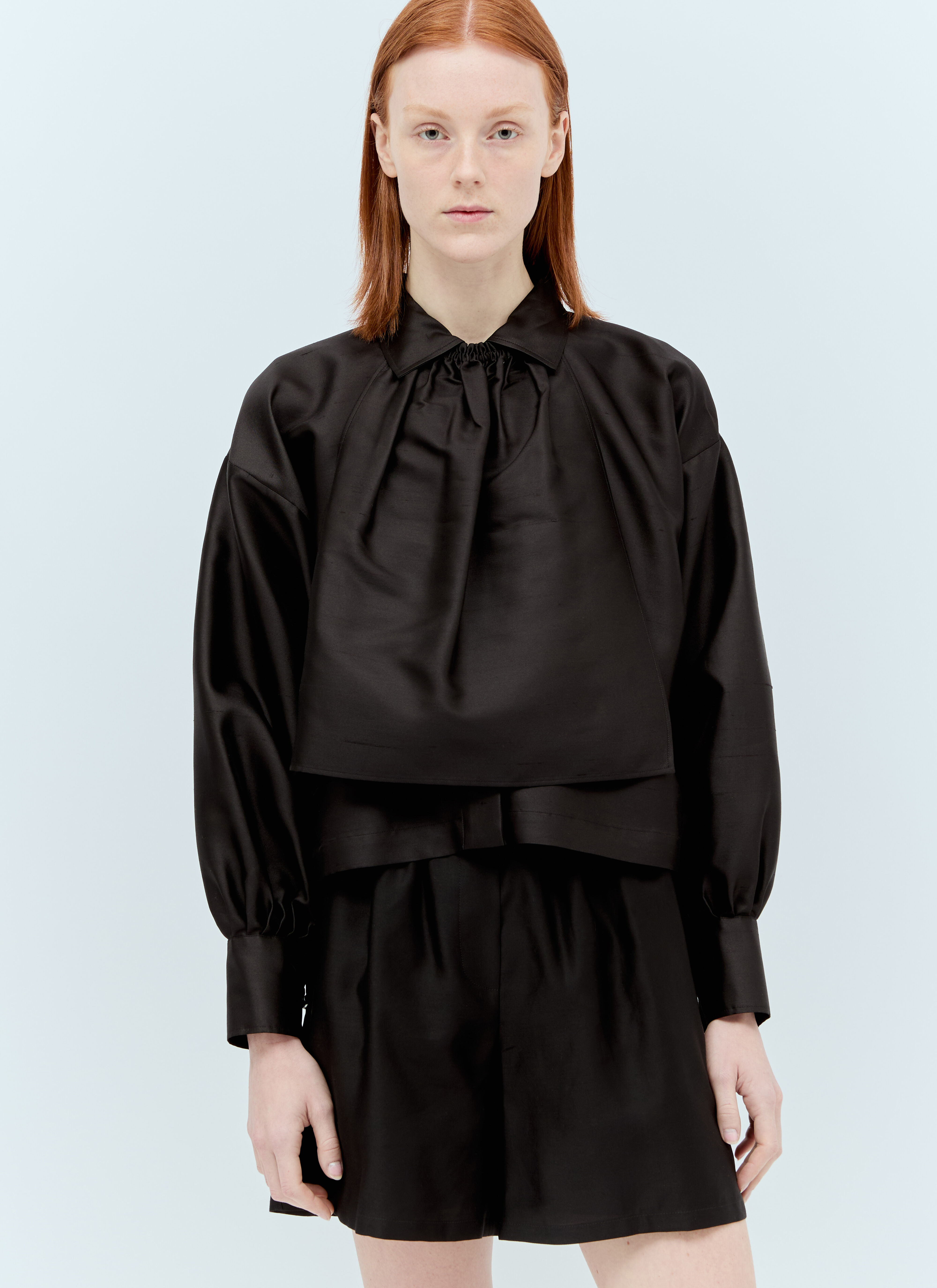 Max Mara Women s Shantung Silk And Cotton Shirt in Black LN CC