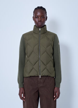 Moncler Wool & Cashmere Padded Zip-Up Cardigan Dark Green mon0266042