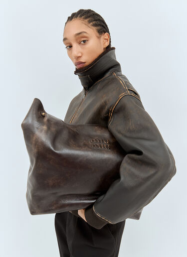 Miu Miu Leather Hobo Tote Bag Brown miu0258027