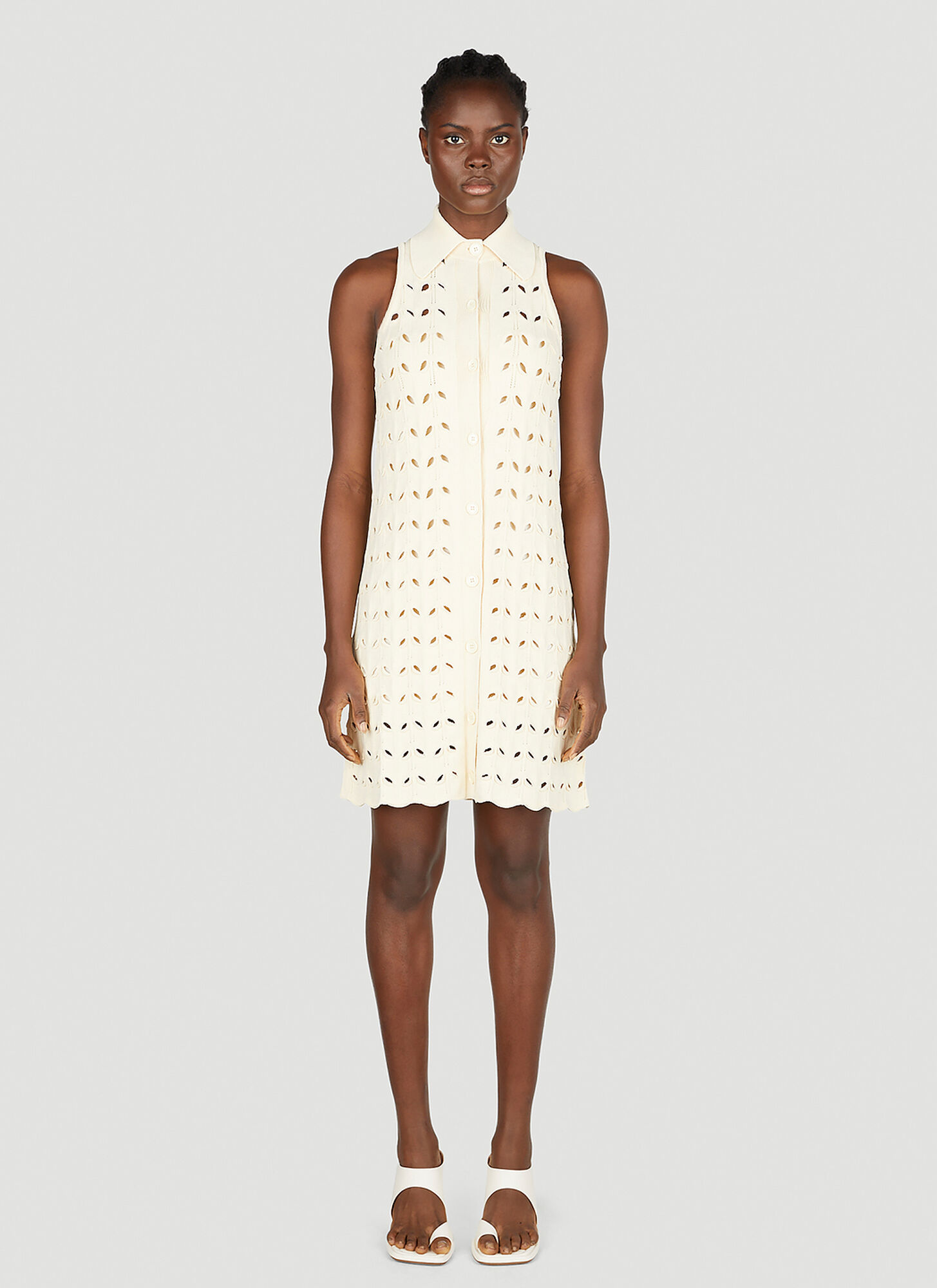 Sportmax Viscose Blend Crochet Dress With Scalloped Hem In White