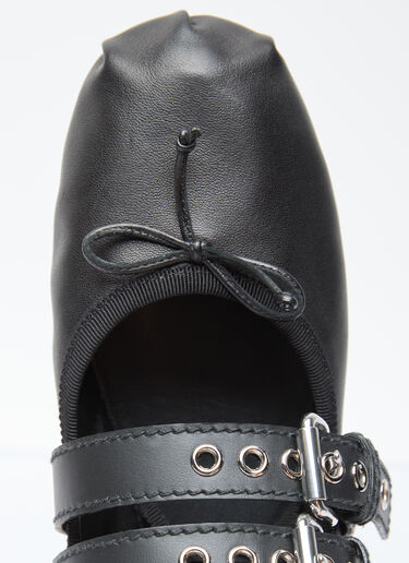 Miu Miu Buckle-Embellished Leather Ballerina Flats Black miu0256014