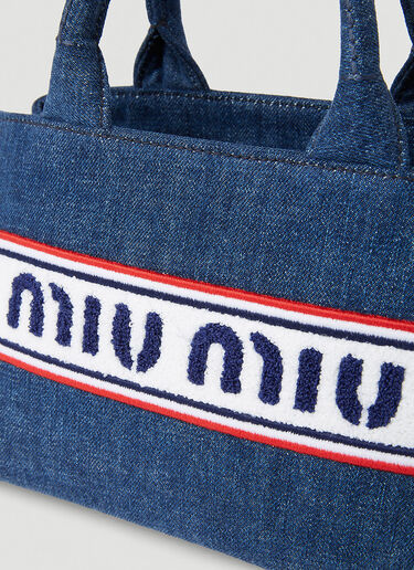 Miu Miu Striped Logo Tote Bag Blue miu0252049