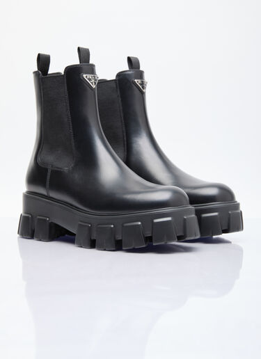 Prada Monolith Brushed Leather Boots Black pra0254021