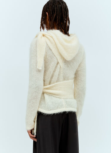 Aaron Esh Mohair Tied Hooded Sweater Cream ash0154001