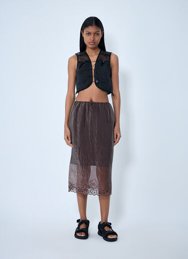 Cecilie Bahnsen Embroidered Sheer Overlay Skirt Brown cec0262020