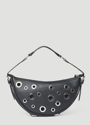 BY FAR Gib Small Leather Eyelet Shoulder Bag Black byf0253006