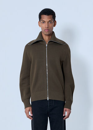 Bottega Veneta Zip-Front High Collar Cardigan Dark Green bov0164014