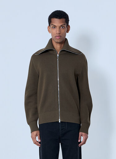 Bottega Veneta Zip-Front High Collar Cardigan Dark Green bov0164014