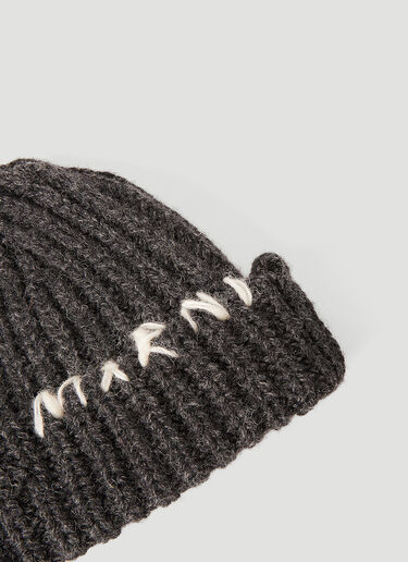 Marni Logo Embroidery Beanie Hat Grey mni0153021