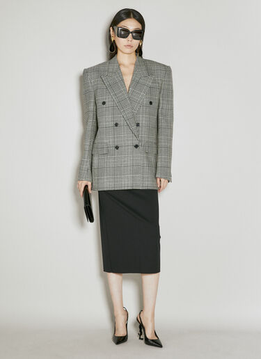 Saint Laurent Oversized Prince Of Wales Wool Blazer Grey sla0254030