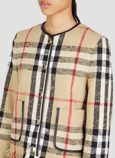 Burberry Check Bouclé Collarless Jacket Beige bur0253025