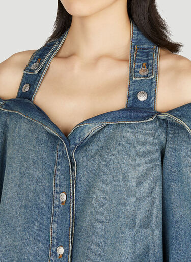 Alexander McQueen Off The Shoulder Denim Shirt Blue amq0251059