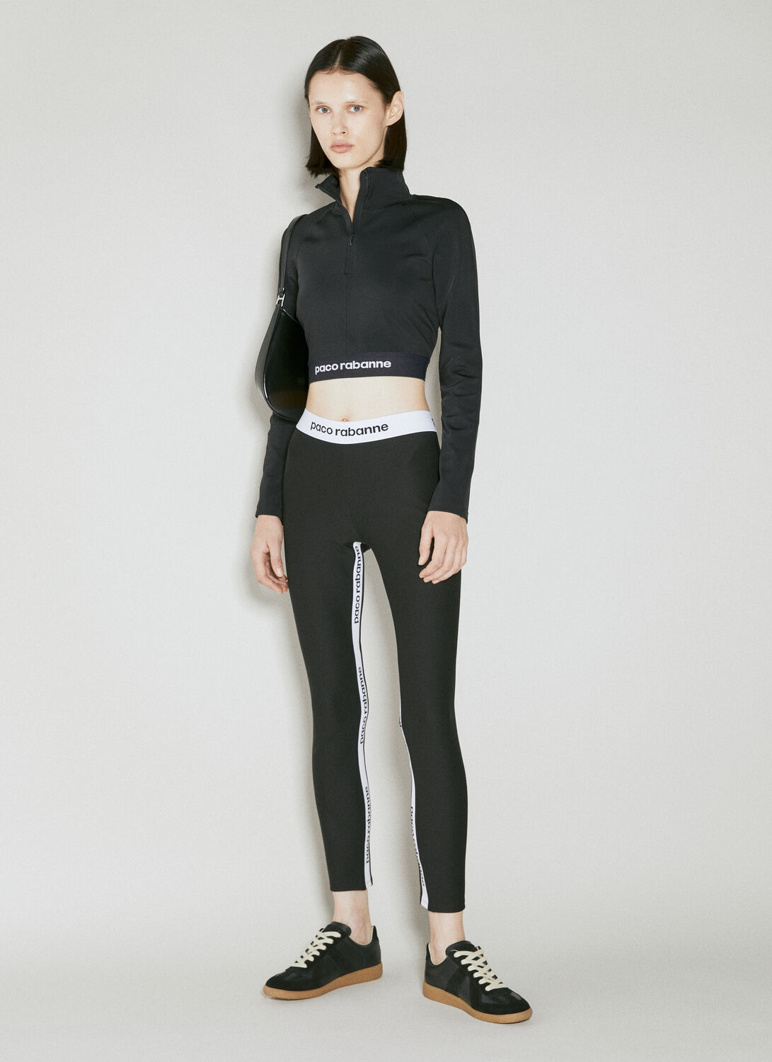 Shop Rabanne Logo Cropped Quarter-zip Top In Black