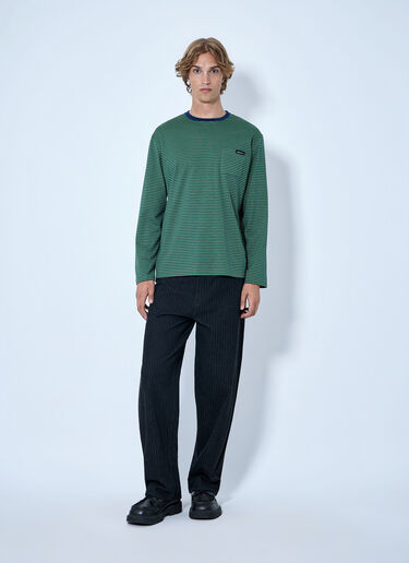 LN-CC® - Miu Miu: Striped Long Sleeve T-Shirt - Green Miu Miu Striped Long Sleeve T-Shirt Green miu0366013