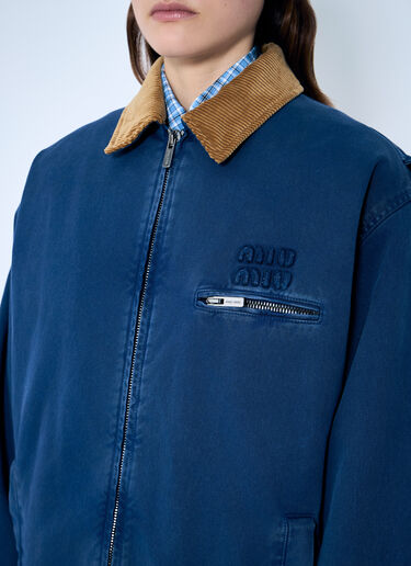 Miu Miu Garment-Dyed Jacket with Logo Embroidery Blue miu0259003