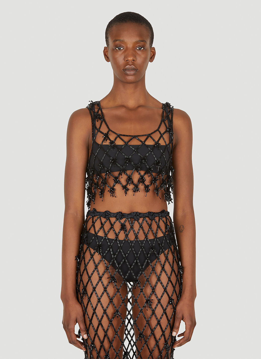 Beaded fishnet shop top