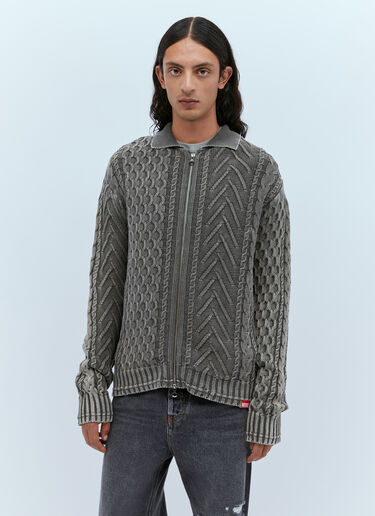 K-Epano Washed Cable Knit Cardigan Diesel K-Epano Washed Cable Knit Cardigan Dark Grey dsl0154020