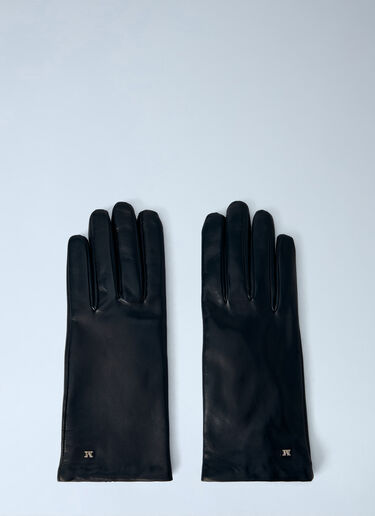 Max Mara Leather Gloves with Logo Detail Black max0265103