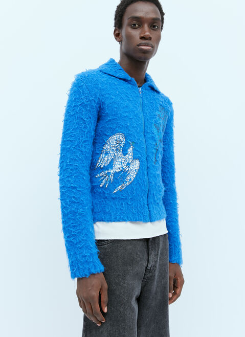ERL Fluffy Knit Zip-Up Cardigan Blue erl0154020
