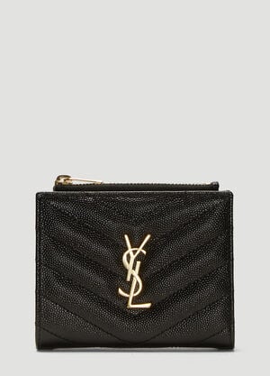 Saint Laurent Monogram Grain De Poudre Zipped Card Case Black sla0237053
