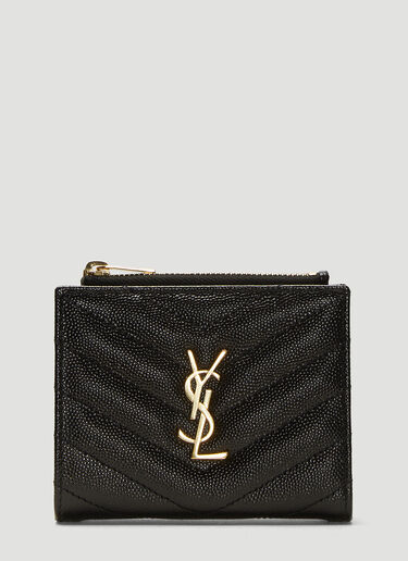 Saint Laurent Monogram Grain De Poudre Zipped Card Case Black sla0237053