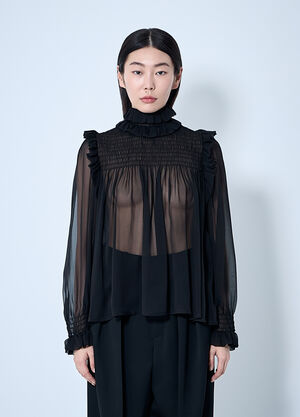 Saint Laurent Ruffled Silk Blouse Beige sla0259013