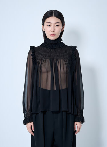 Saint Laurent Ruffled Silk Blouse Black sla0259012