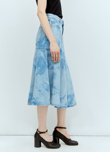 GANNI Bleach Denim Flounce Midi Skirt Blue gan0256008