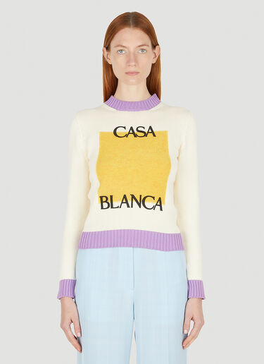 Casablanca Embroidered Colour Block Sweater Cream cbl0247003
