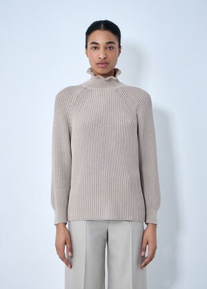 Max Mara Ribbed Knit High Neck Sweater Beige max0264307