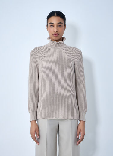 Max Mara Ribbed Knit High Neck Sweater Beige max0264307