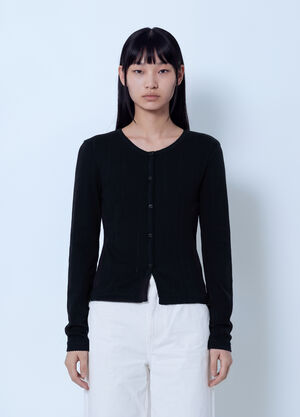 GANNI Compact Pointelle Rib Jersey Top Black gan0265004