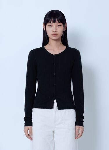 LN-CC® - GANNI: Compact Pointelle Rib Jersey Top - Black GANNI Compact Pointelle Rib Jersey Top Black gan0265004