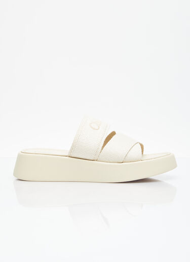 Chloé Logo Embroidery Platform Slides Beige chl0255038