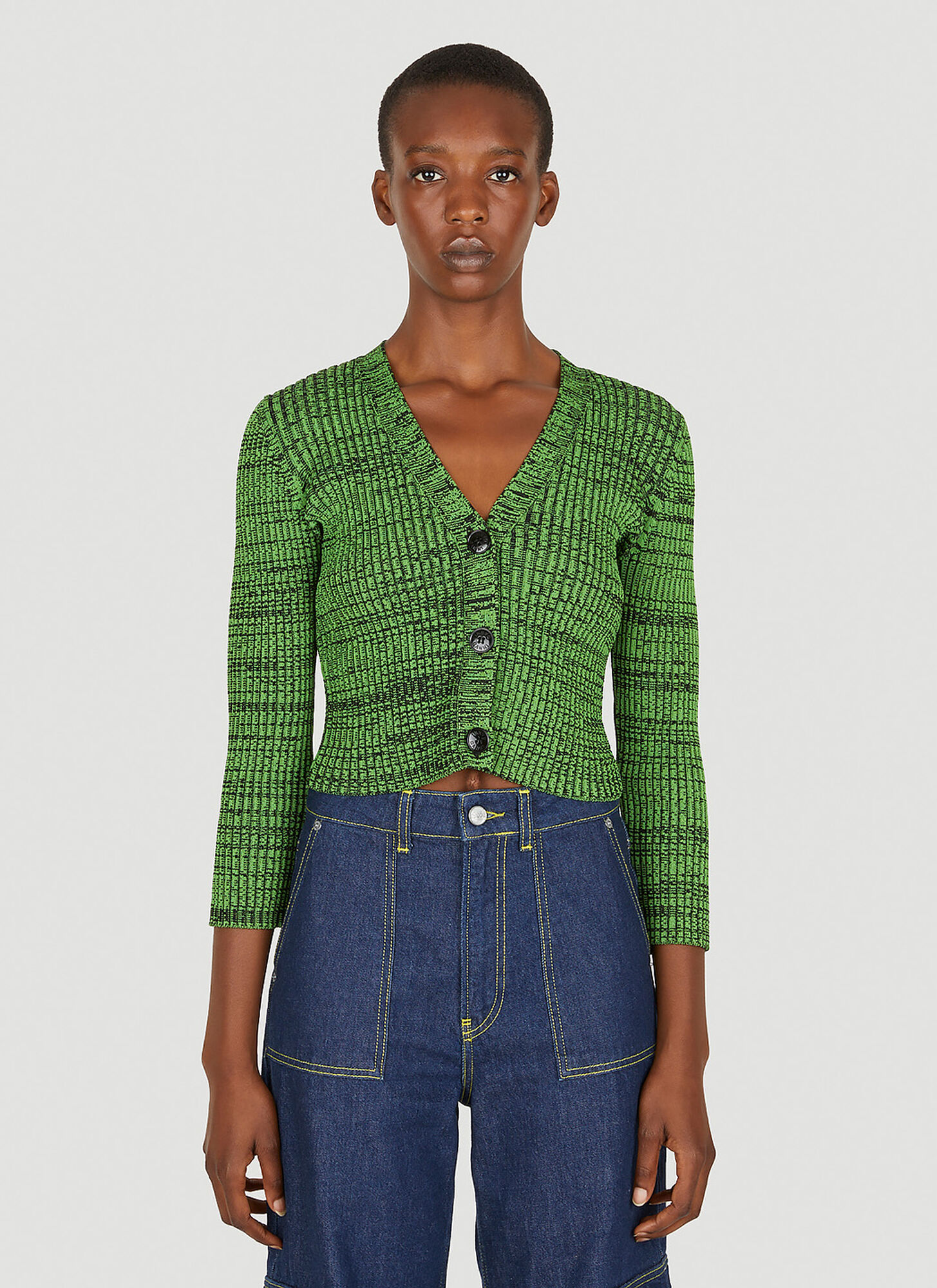 Ganni Ribbed Cardigan Female Green | ModeSens