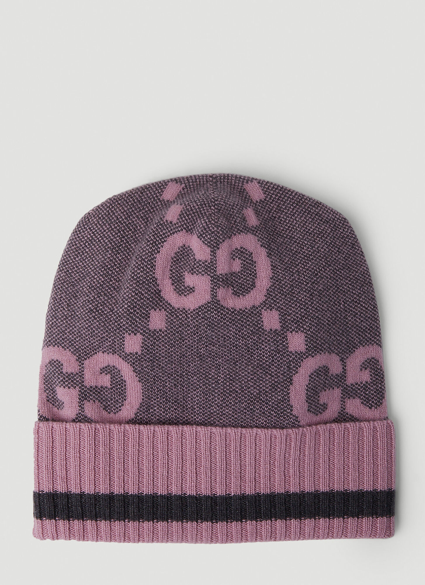 Gucci Grey And Pink Gg Cashmere Beanie Hat