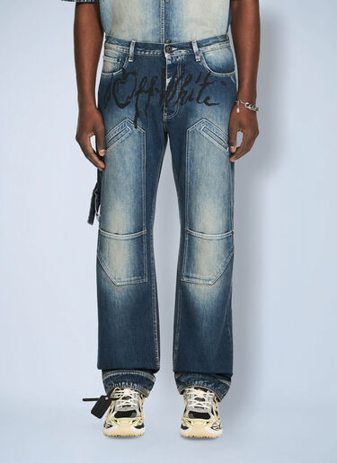 LN-CC® - Off-White: Cherry Diagonal Twist Stack Jeans - Blue Off-White Cherry Diagonal Twist Stack Jeans Blue ofw0164151