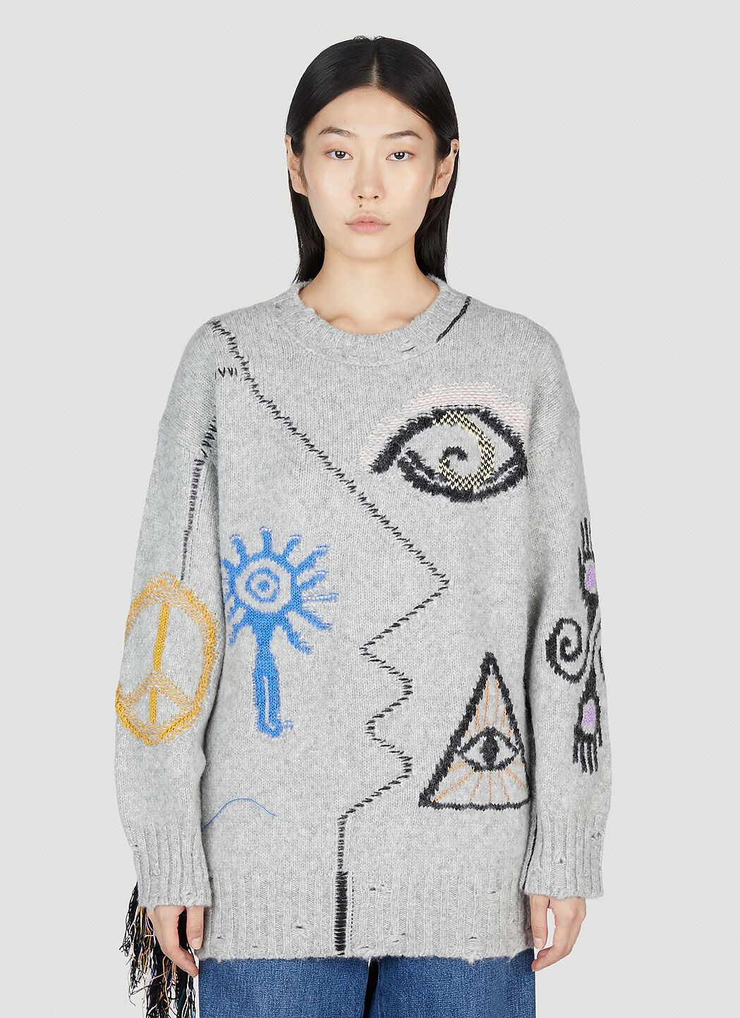 GANNI Folklore Embroidery Sweater Beige gan0254037