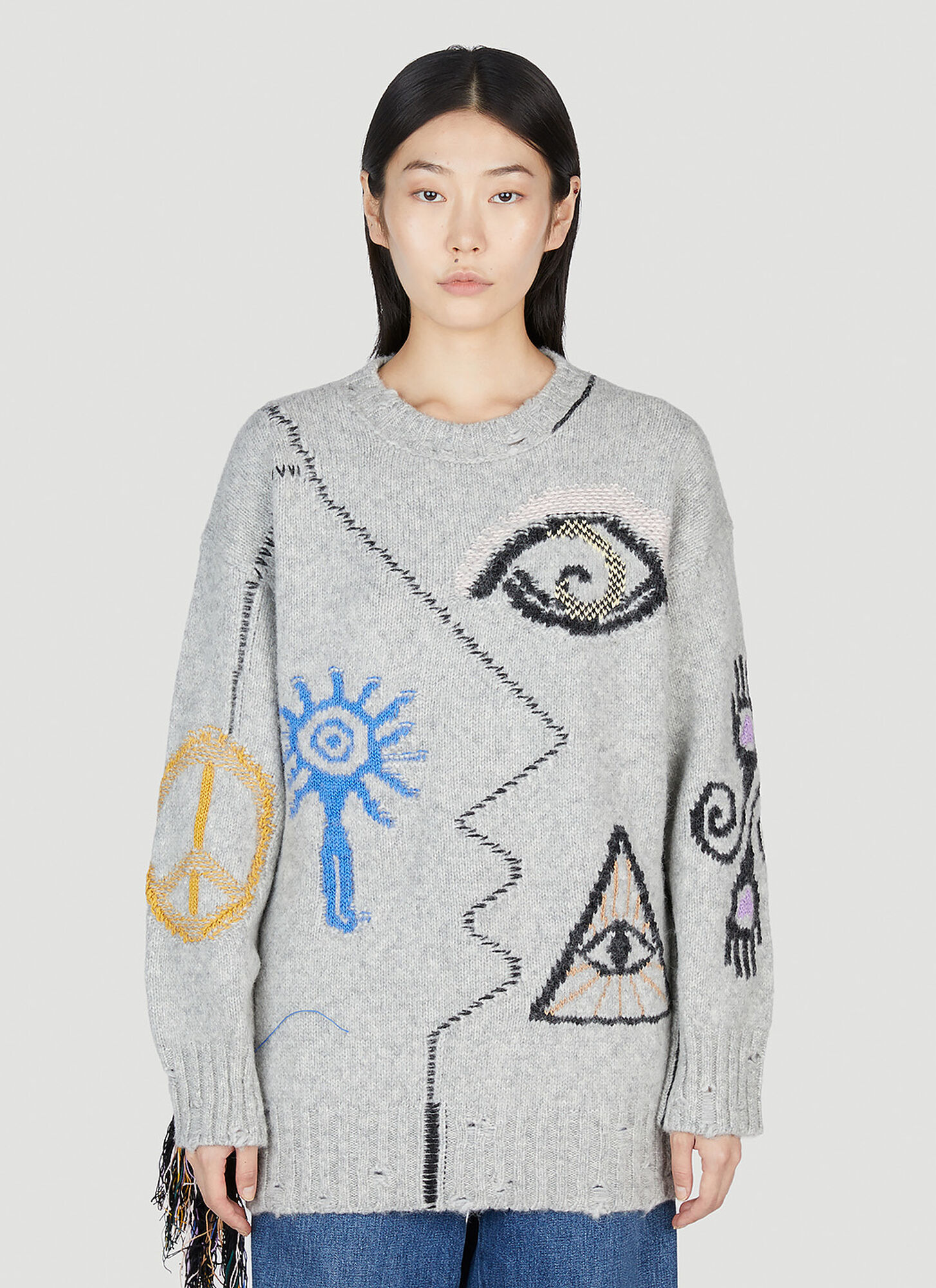 Stella Mccartney Grey Graphic Crew Neck Sweater In Grey