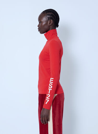 LN-CC® - Lacoste: Runway High Neck Printed Stretch T-shirt - Red Lacoste Runway High Neck Printed Stretch T-shirt Red lac0266002