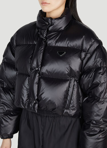 Prada Re-Nylon Convertible Cropped Down Jacket Black pra0254016