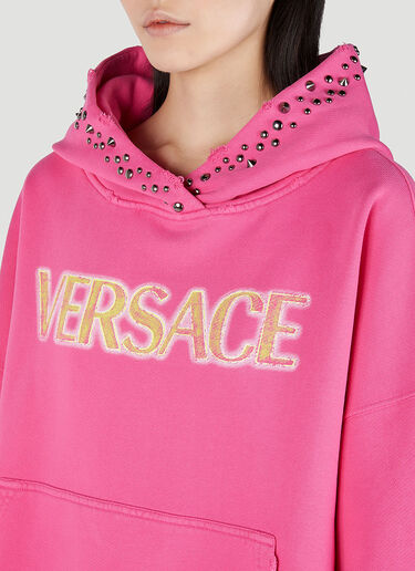 Versace Logo Embroidered Hooded Sweatshirt Pink vrs0251005
